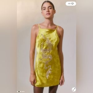 NWT sold out XS yellow/green Urban outfitters bird song satin dress